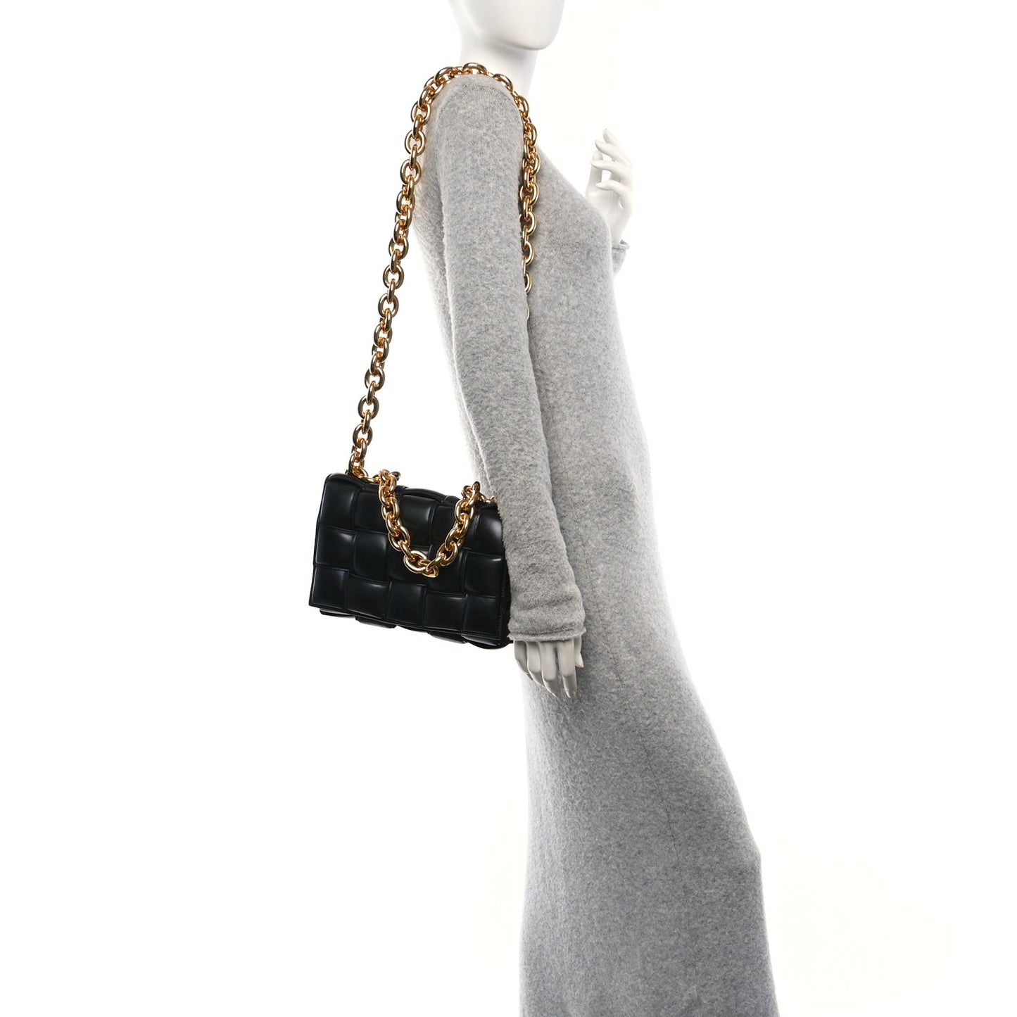 Lambskin Maxi Intreccio Padded Chain Cassette Crossbody Bag Black