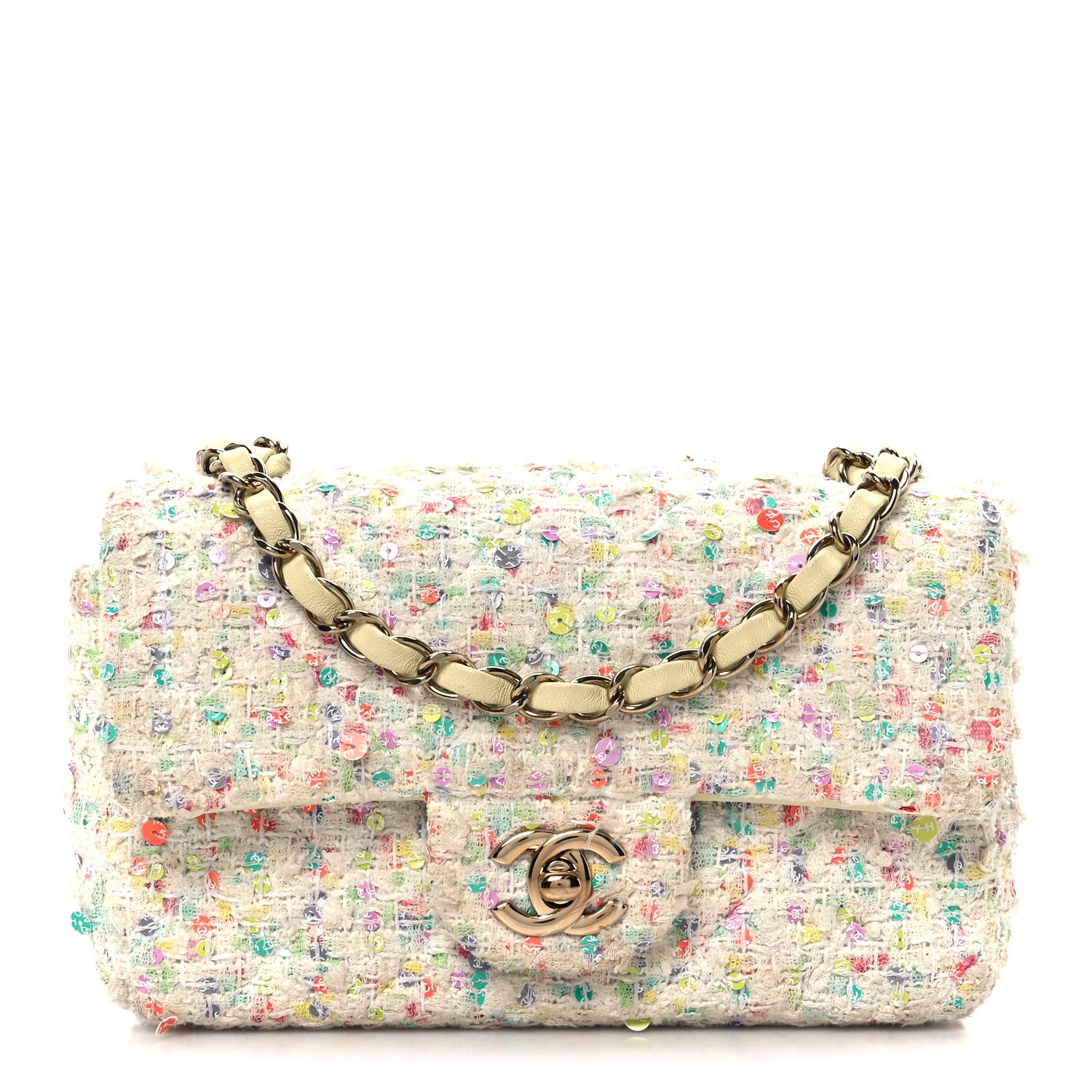 Chanel Tweed Quilted Mini Rectangular Flap Ecru Green Purple Red Yellow 1 of 12