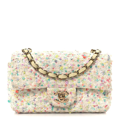 Chanel Tweed Quilted Mini Rectangular Flap Ecru Green Purple Red Yellow 1 of 12