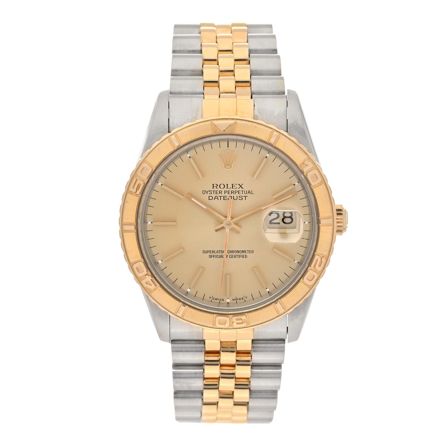 Stainless Steel 18K Yellow Gold 36mm Oyster Perpetual "Thunderbird" Datejust Watch Champagne 16263