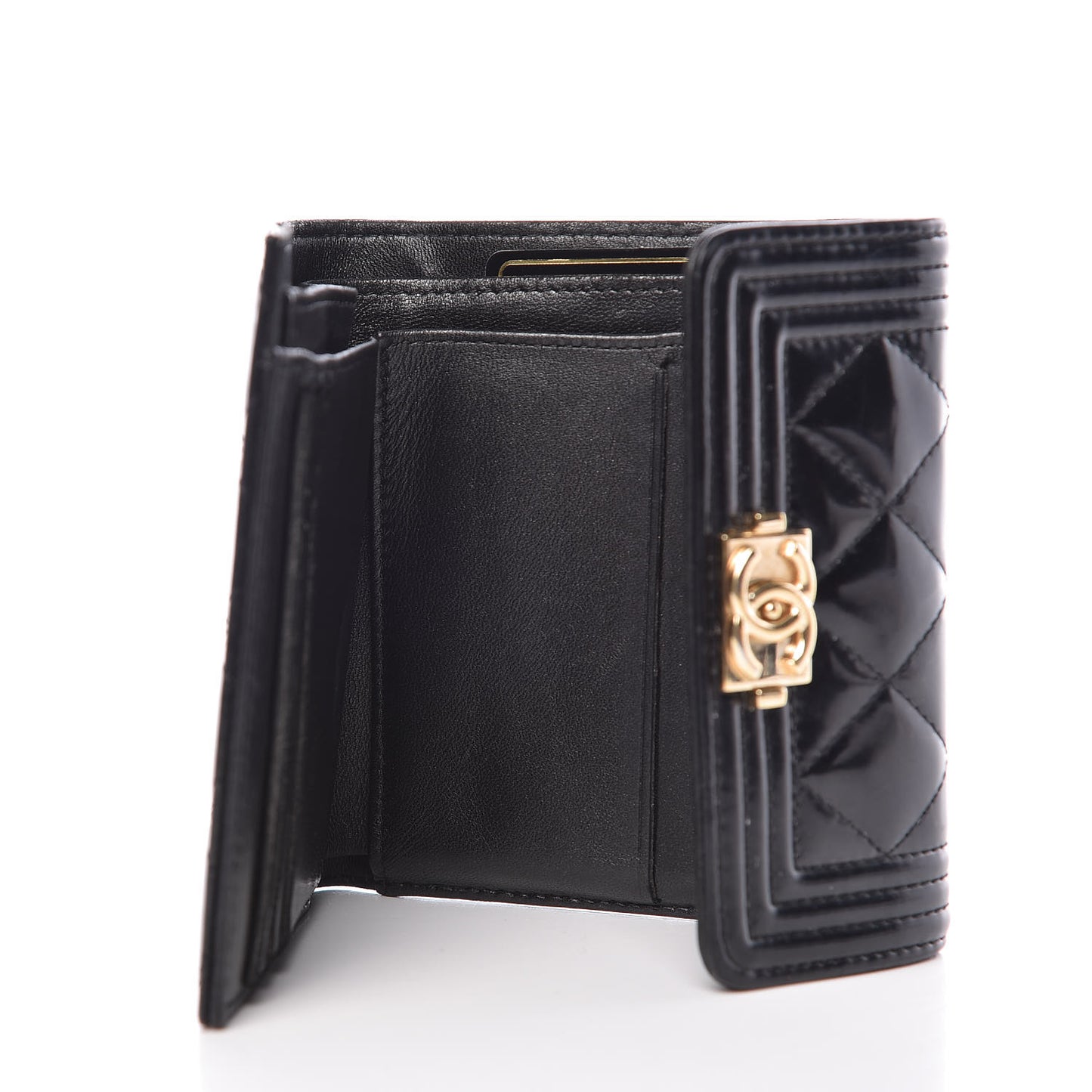 Patent Quilted Compact Boy Wallet Black
