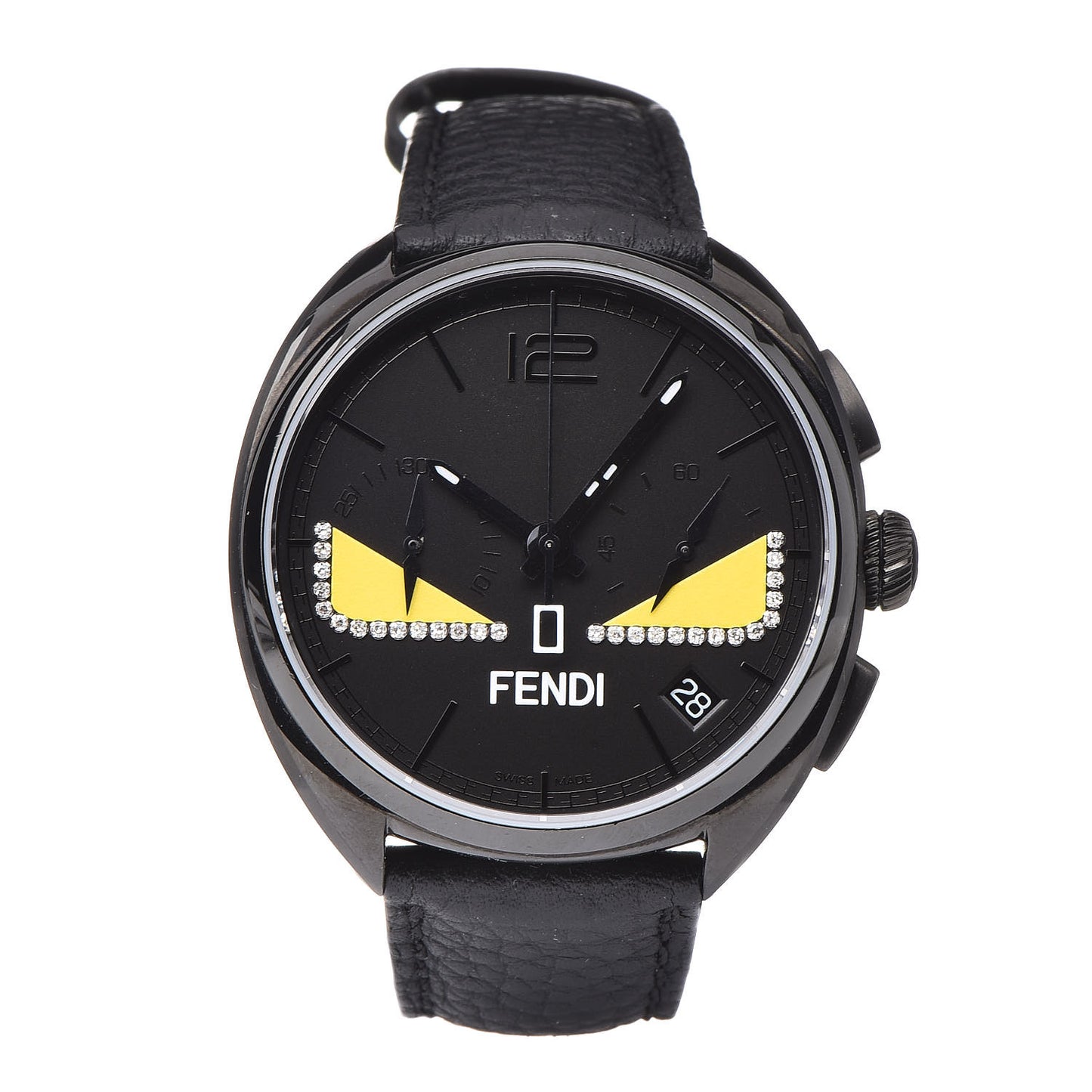 Stainless Steel Calfskin Diamond 40mm Momento Bugs Quartz Watch Black