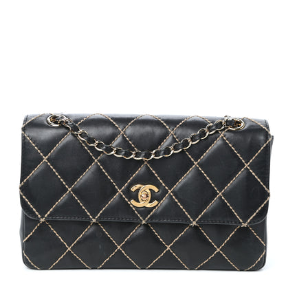 Chanel Calfskin Quilted Contrast Stitch Medium Flap Black 1 of 10