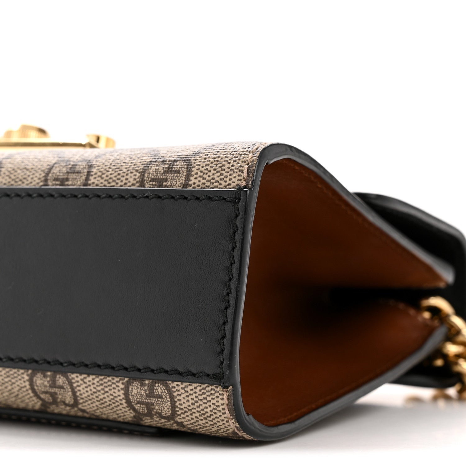 Gucci GG Supreme Monogram Calfskin Small Padlock Shoulder Bag Beige Black Cuir 10 of 13