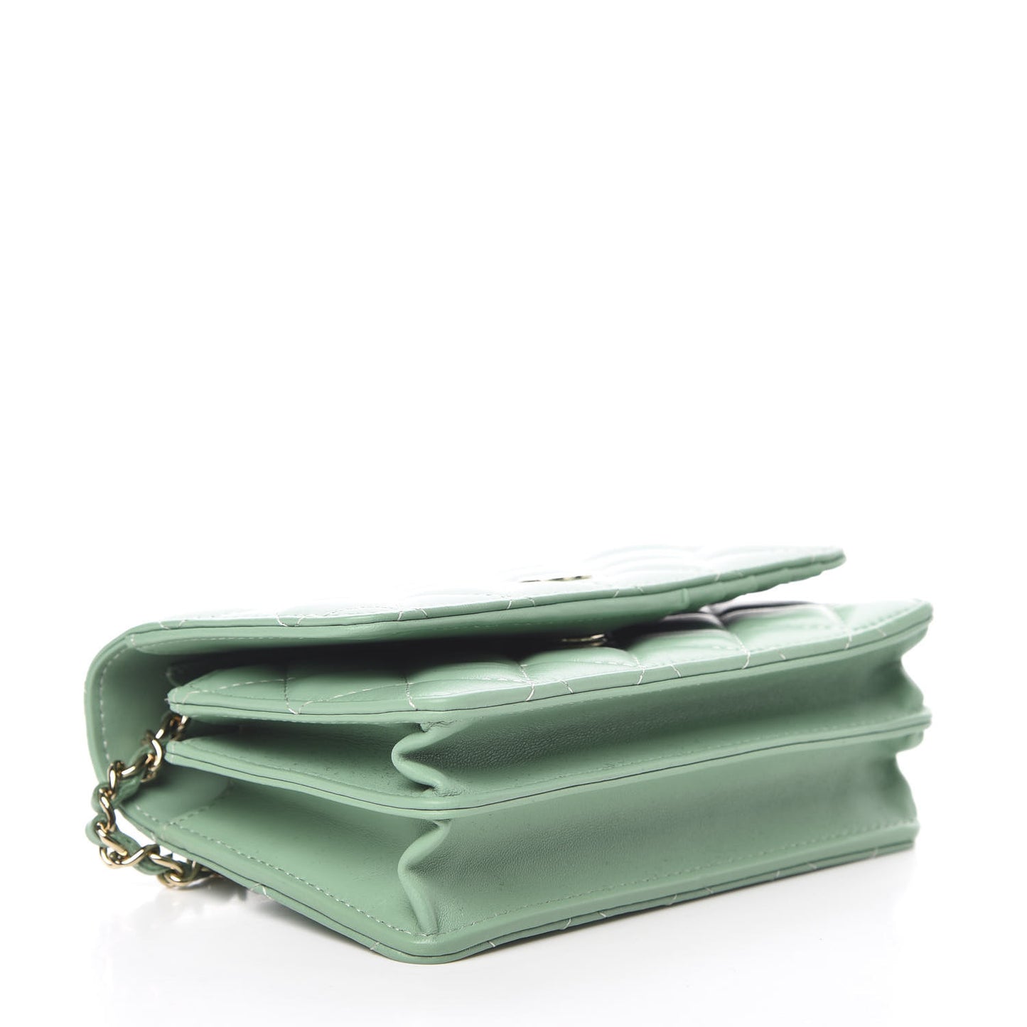 Lambskin Quilted Mini Wallet On Chain WOC Green