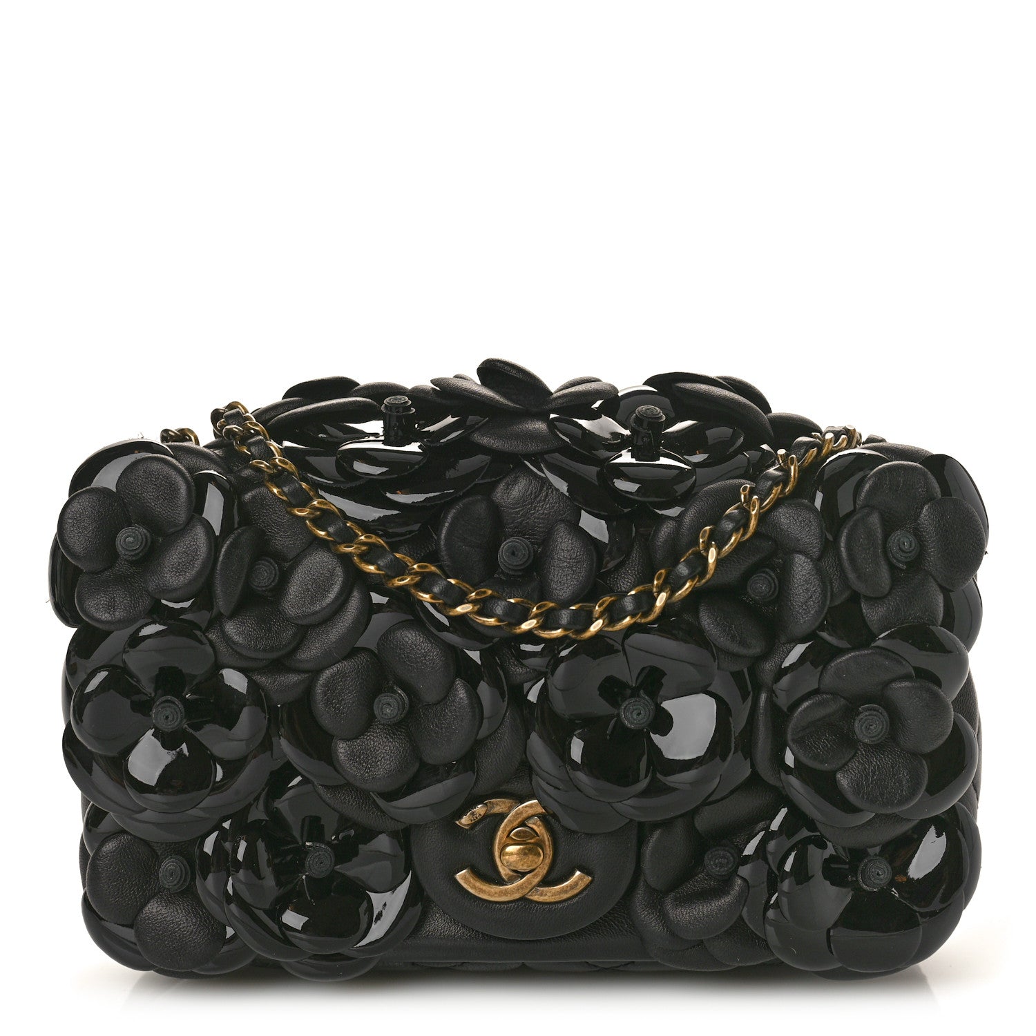 Chanel Lambskin Patent Mini Camellia Flap Black 1 of 10