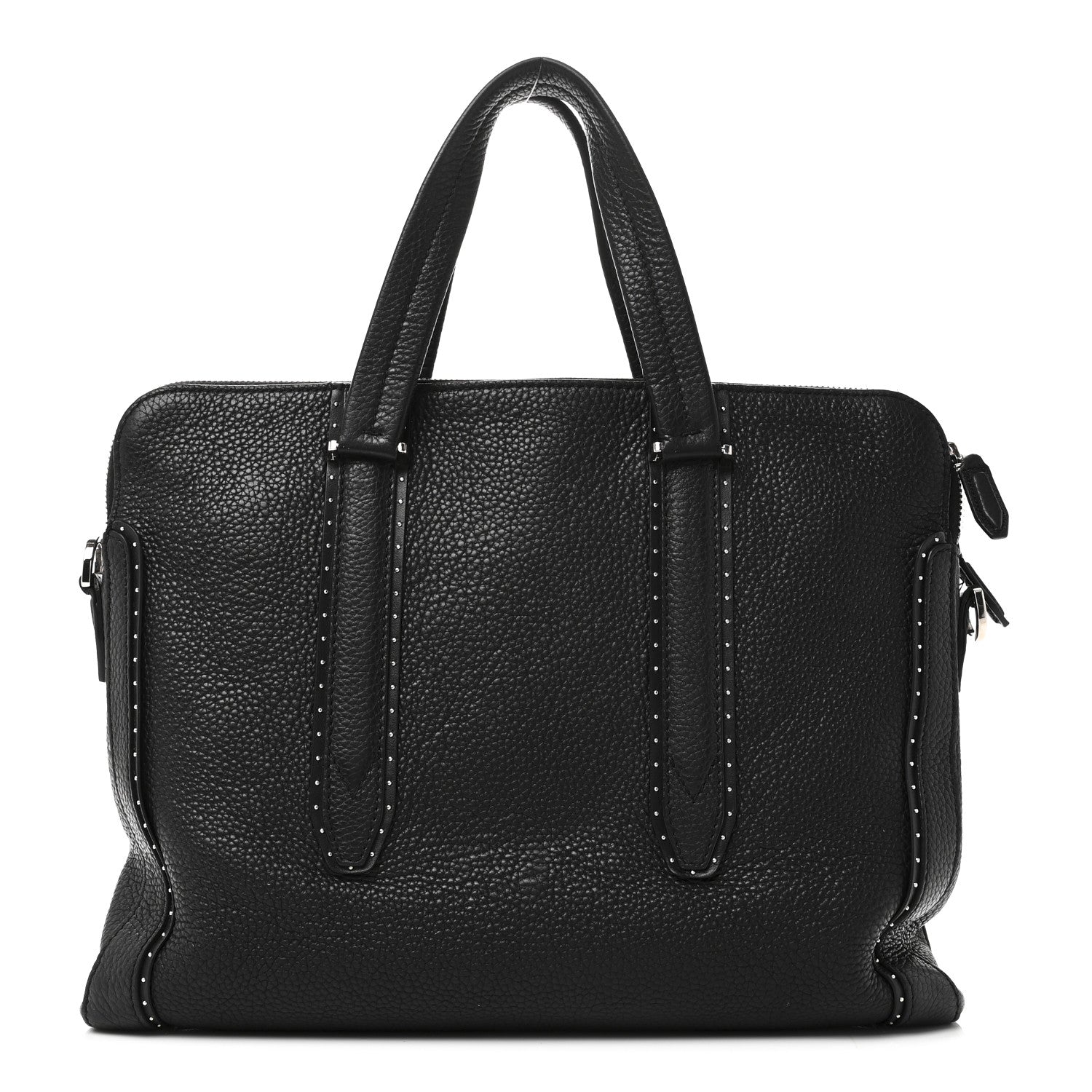 Salvatore Ferragamo Calfskin Studded Firenze Briefcase Black 1 of 18