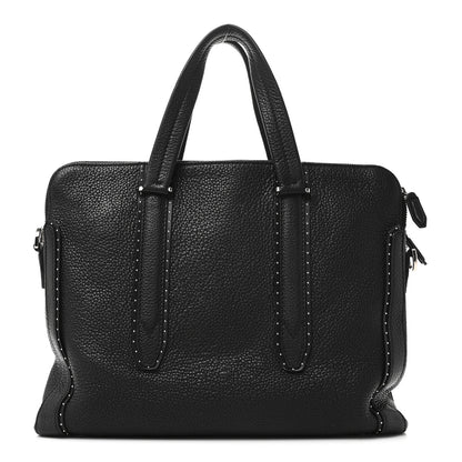 Salvatore Ferragamo Calfskin Studded Firenze Briefcase Black 1 of 18