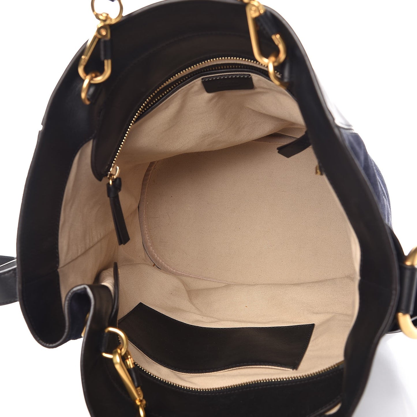 Smooth Suede Calfskin Medium Myer Double Carry Bag Black Navy
