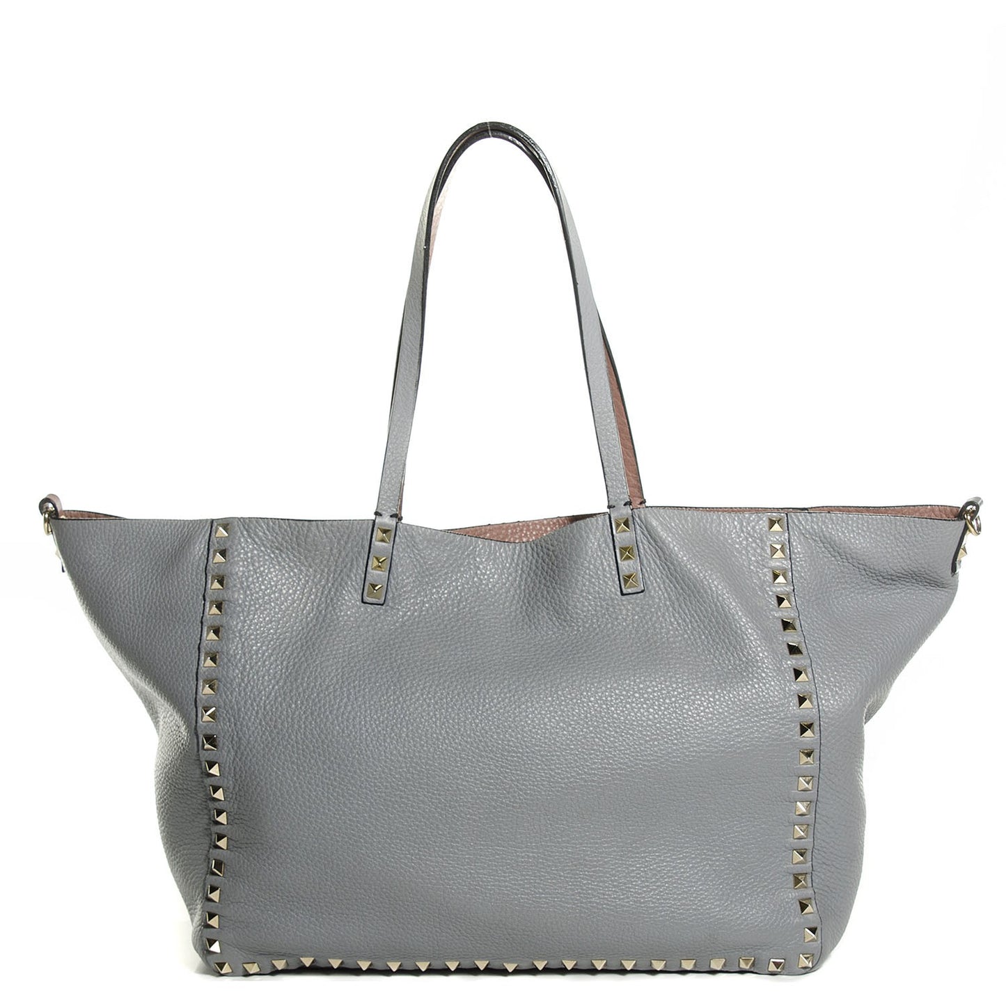 Grained Calfskin Medium Rockstud Reversible Tote Dark Rose Grey