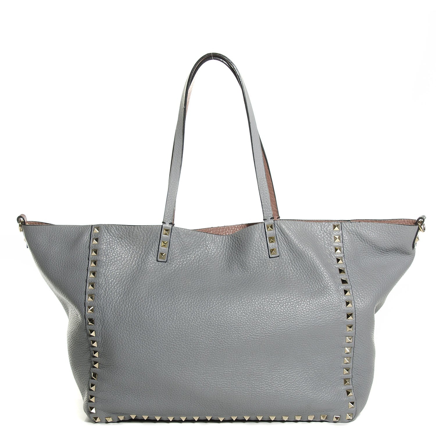 Valentino Garavani Grained Calfskin Medium Rockstud Reversible Tote Dark Rose Grey 1 of 8