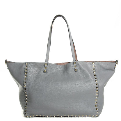 Valentino Garavani Grained Calfskin Medium Rockstud Reversible Tote Dark Rose Grey 1 of 8