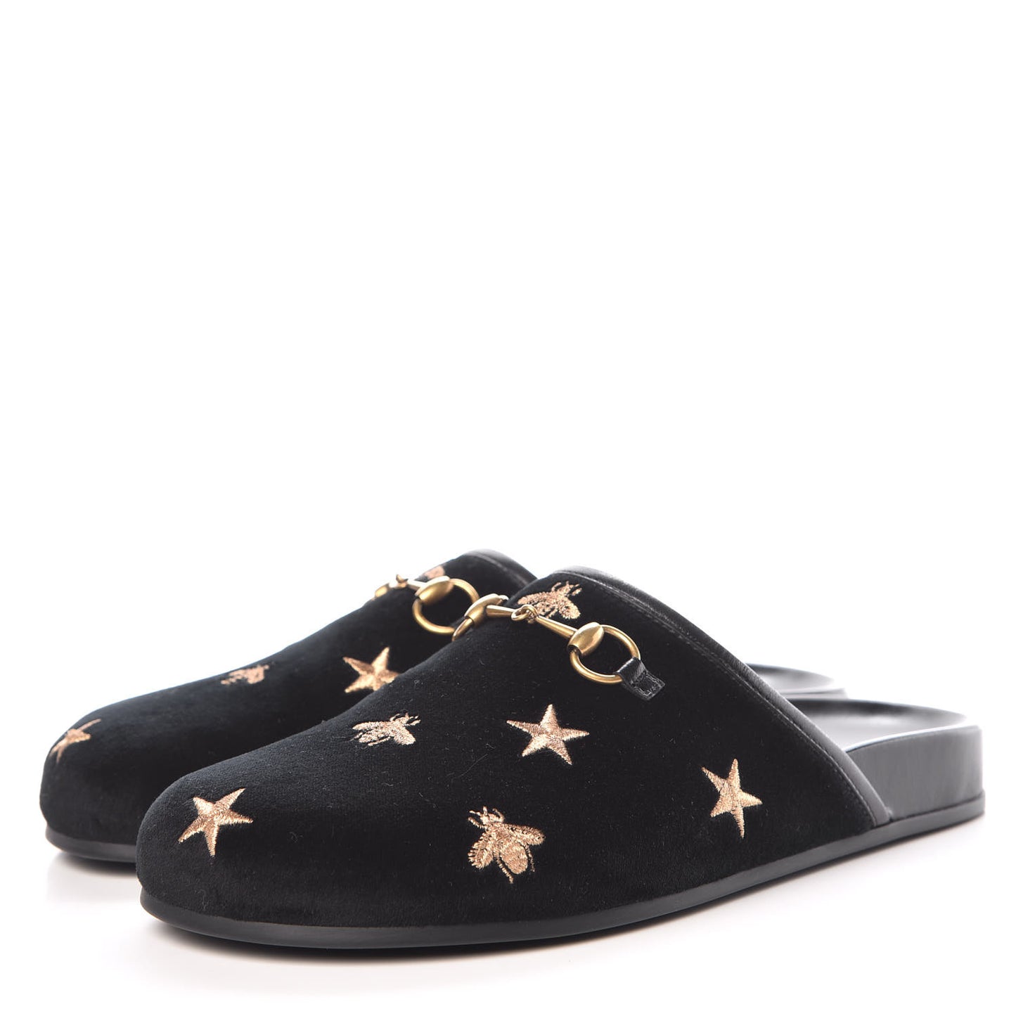 Softy Velvet Malaga Kid Bee Star Embroidered Womens Horsebit River Slippers 39 Black