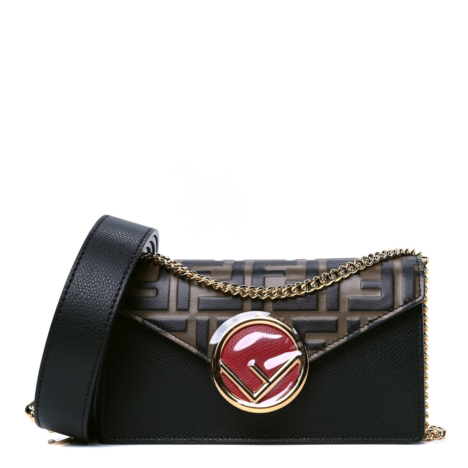 Fendi Vitello Cruise F is Fendi Bi-Color FF 1974 Embossed Envelope Belt Bag Maya Black 1 of 4