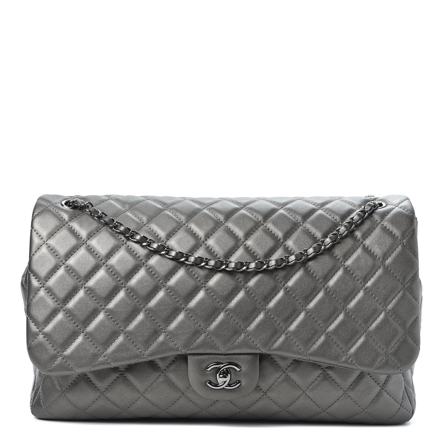 Chanel Metallic Calfskin Quilted Small XXL Travel Flap Bag Dark Silver 1 of 10