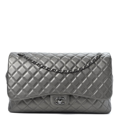 Chanel Metallic Calfskin Quilted Small XXL Travel Flap Bag Dark Silver 1 of 10