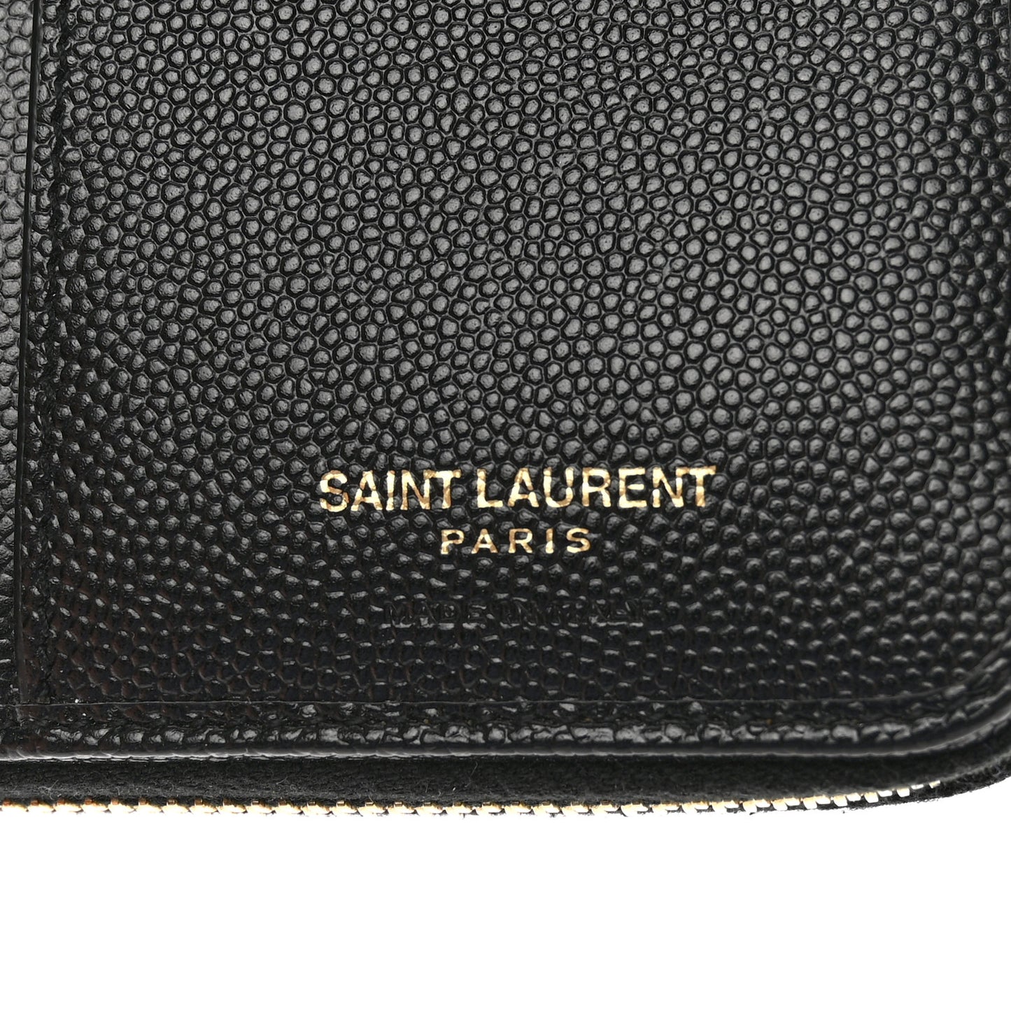 SAINT LAURENT Grain De Poudre Matelasse Chevron Monogram Compact Zip Around Wallet Black