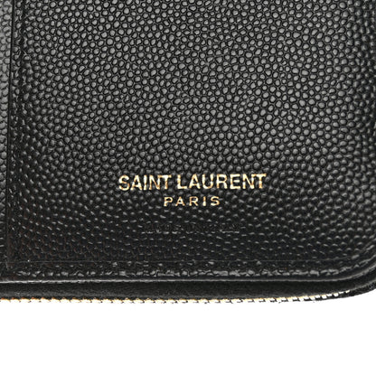 Saint Laurent SAINT LAURENT Grain De Poudre Matelasse Chevron Monogram Compact Zip Around Wallet Black 7 of 8