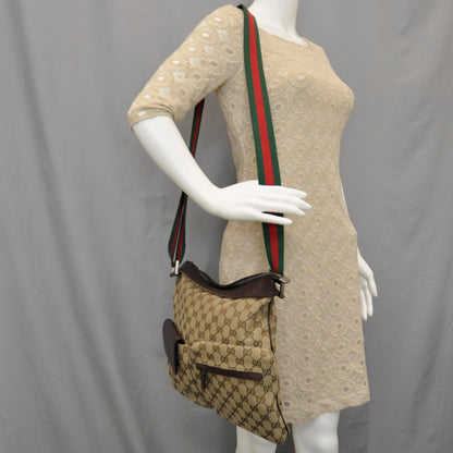 Gucci Monogram Web Medium Double Pocket Messenger Bag Dark Brown 2 of 11