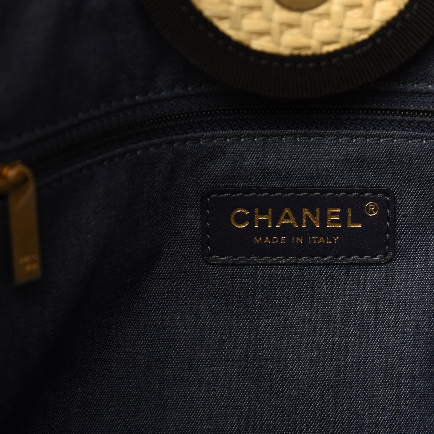 Chanel Straw Raffia Calfskin Chain Medium Deauville Tote Beige Black 10 of 13