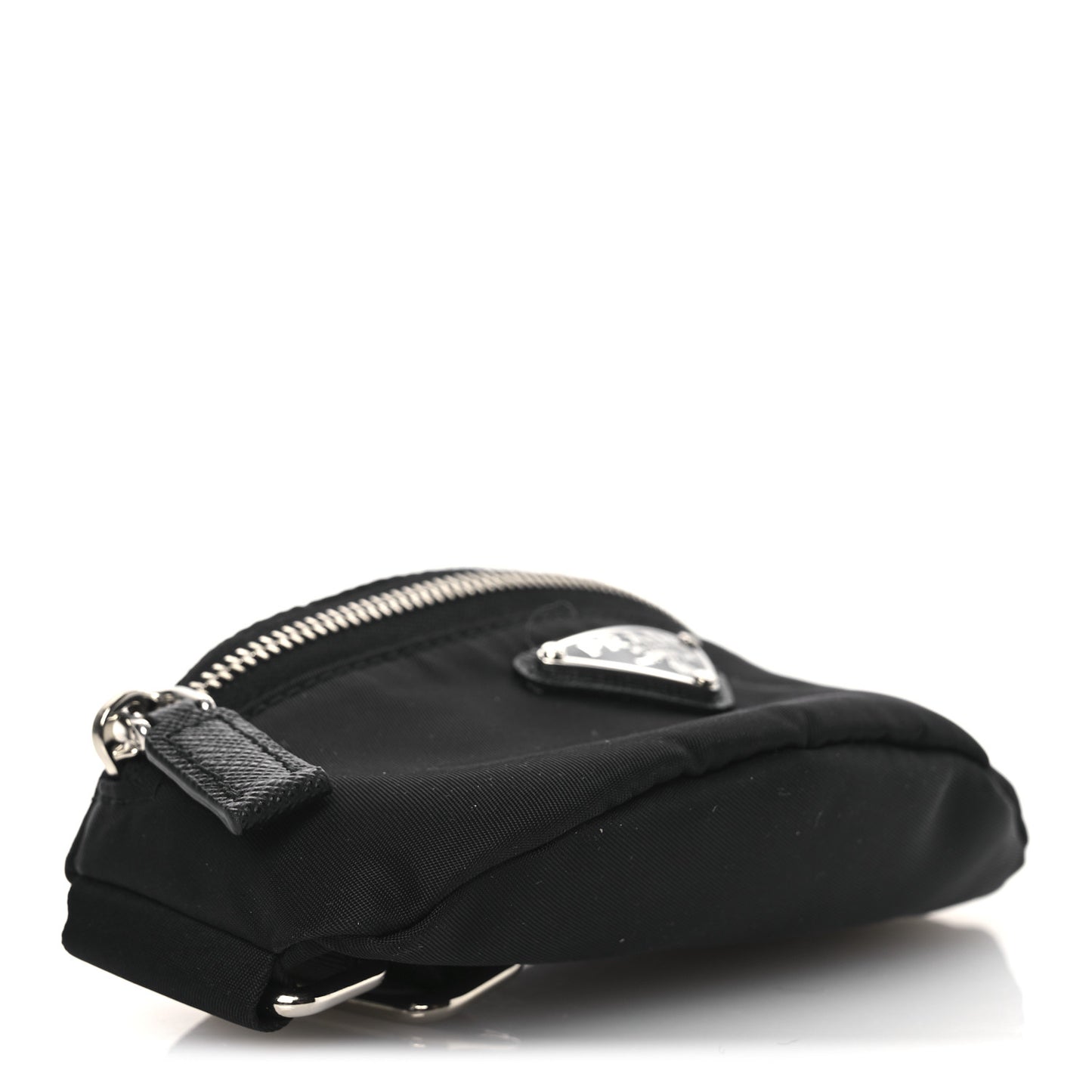 Re-Nylon Travel Saffiano Metal Triangle Logo Mini Arm Pouch Black