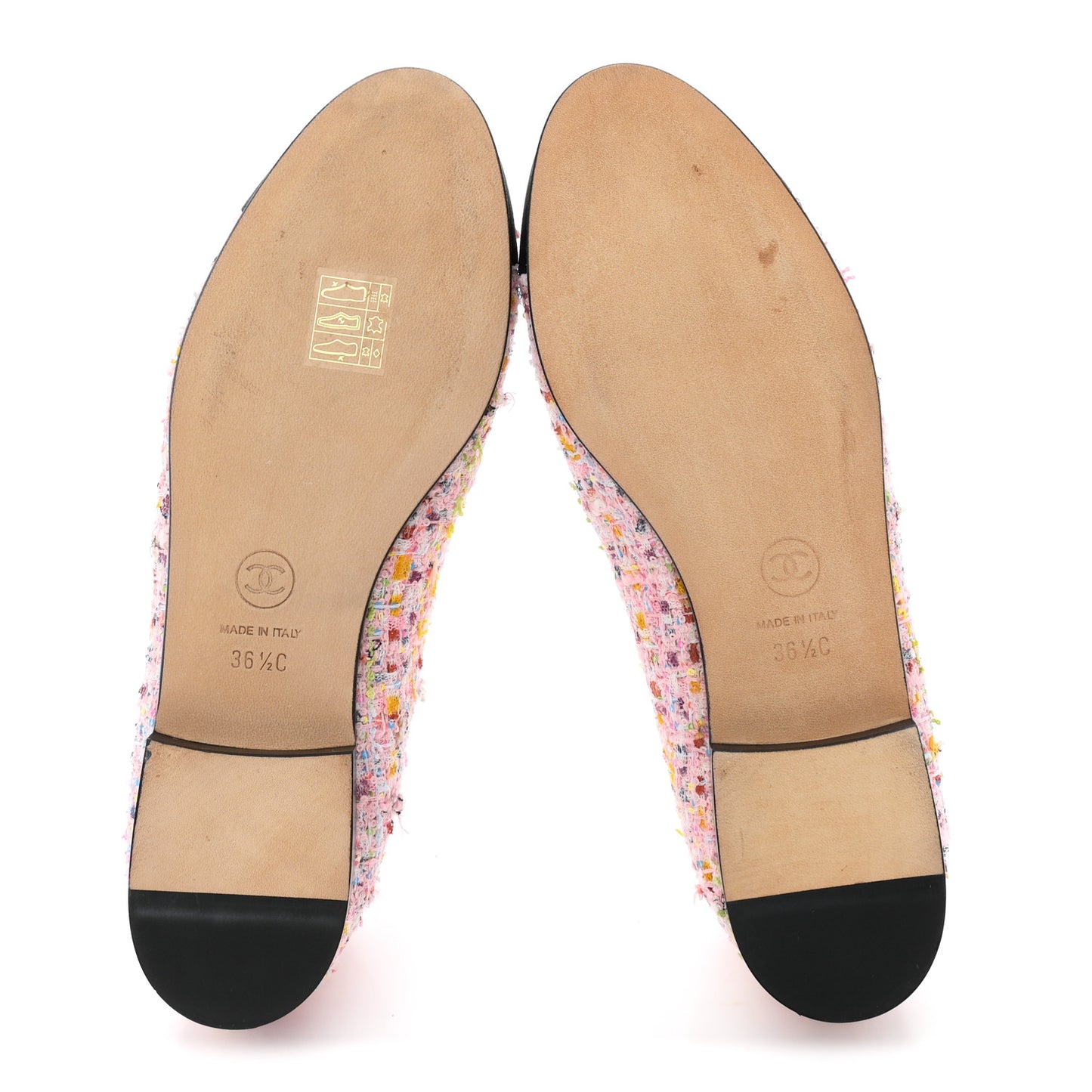 Tweed Sequin Grosgrain Cap Toe Ballet Flats 36.5 Light Pink Multicolor Black