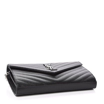 Saint Laurent Grain De Poudre Matelasse Chevron Monogram Chain Wallet Black 4 of 10