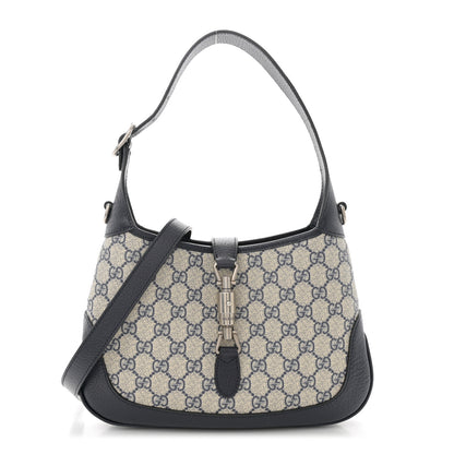 Gucci GG Supreme Monogram Textured Dollar Calfskin Web Small Jackie 1961 Hobo Beige Blue 1 of 10
