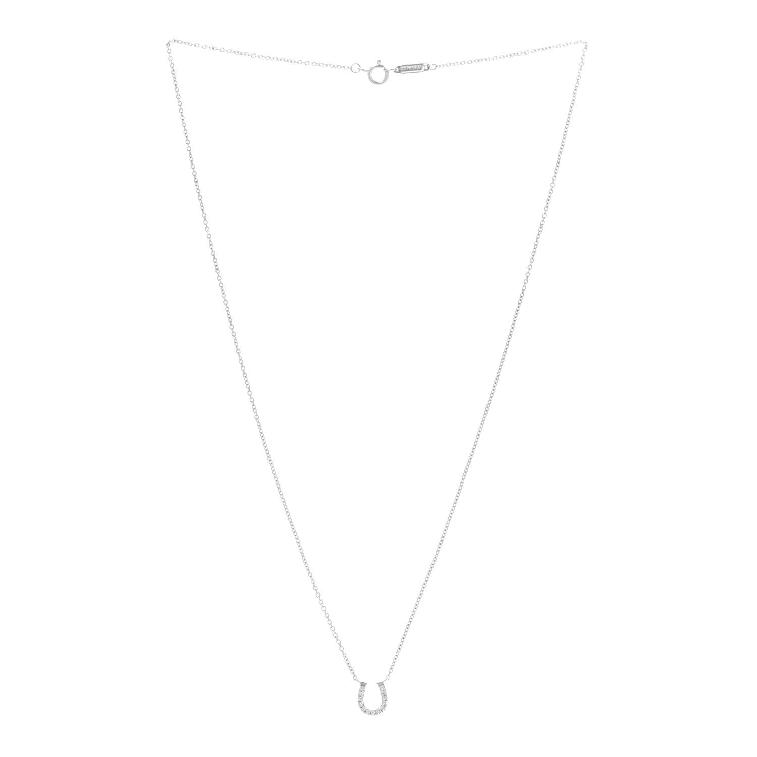 Tiffany 18K White Gold Diamond Mini Metro Horseshoe Pendant Necklace 3 of 6