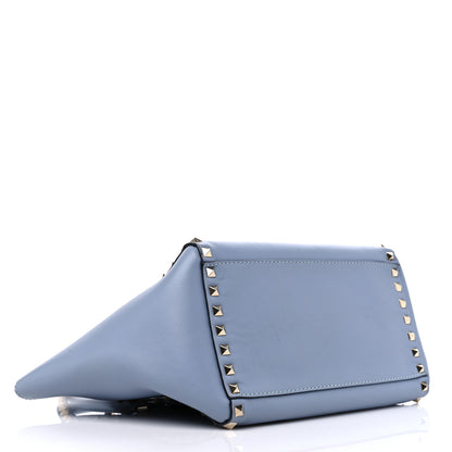 Valentino Garavani Vitello Small Rockstud Double Handle Tote Grey Blue 4 of 13