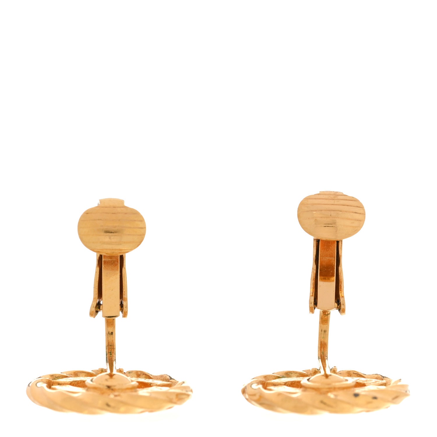 Chanel Crystal CC Round Clip On Earrings Gold 3 of 5
