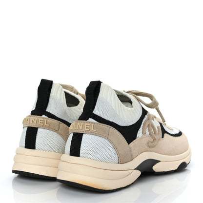 Chanel Mesh Suede Fabric Womens CC Sneakers 38 Light Pink White Black 4 of 8
