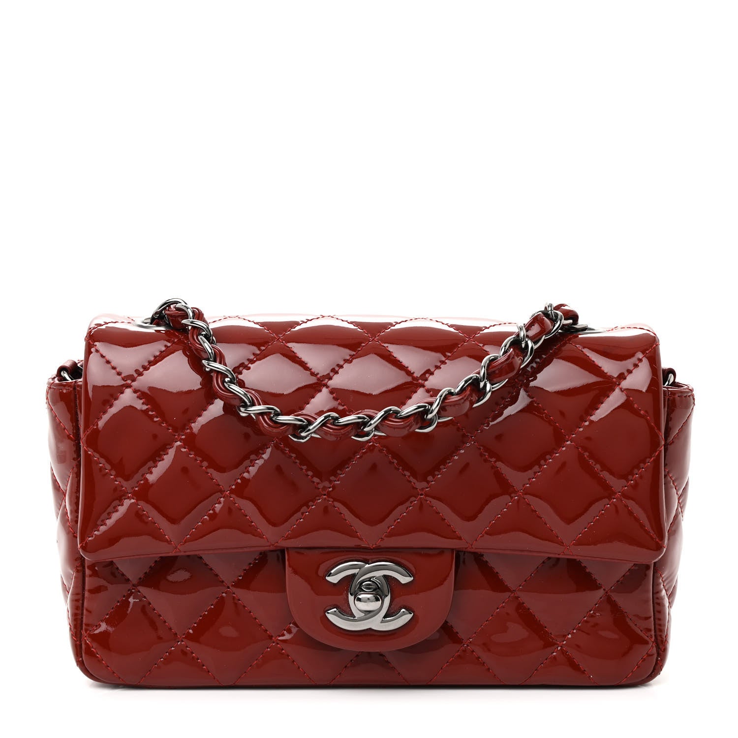 Chanel Patent Calfskin Quilted Mini Rectangular Flap Dark Red 1 of 14