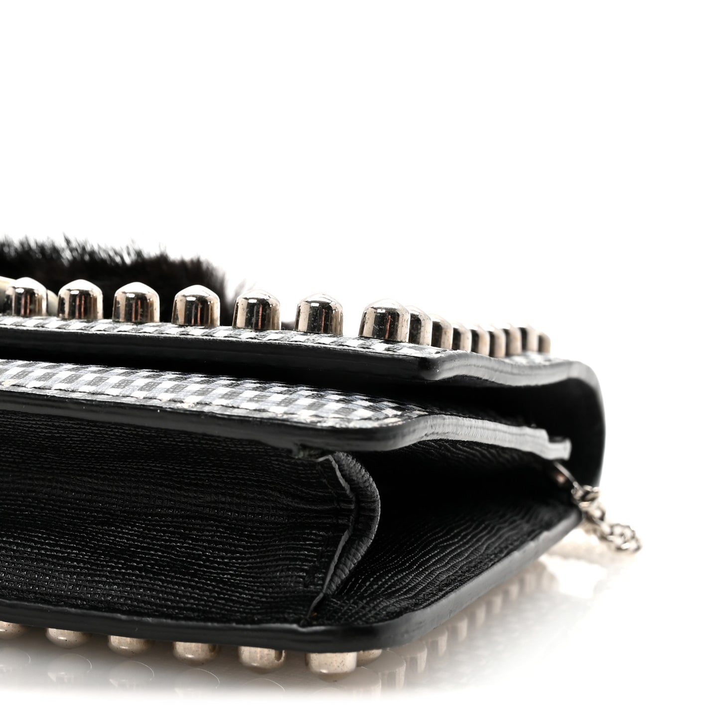 Vitello Elite Mink Fur Studded Karlito Tube Wallet On Chain Black White