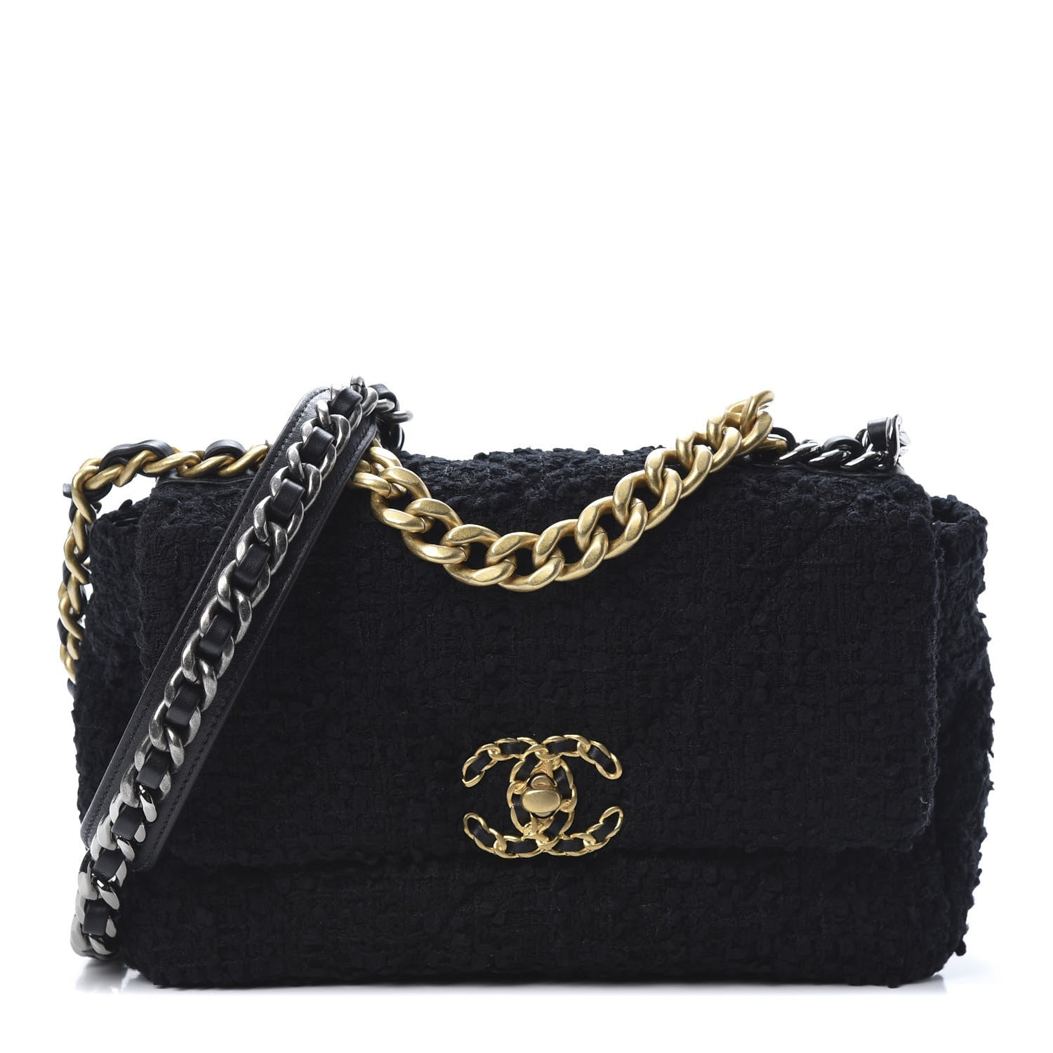 Chanel Tweed Quilted Medium Chanel 19 Flap Black 1 of 11