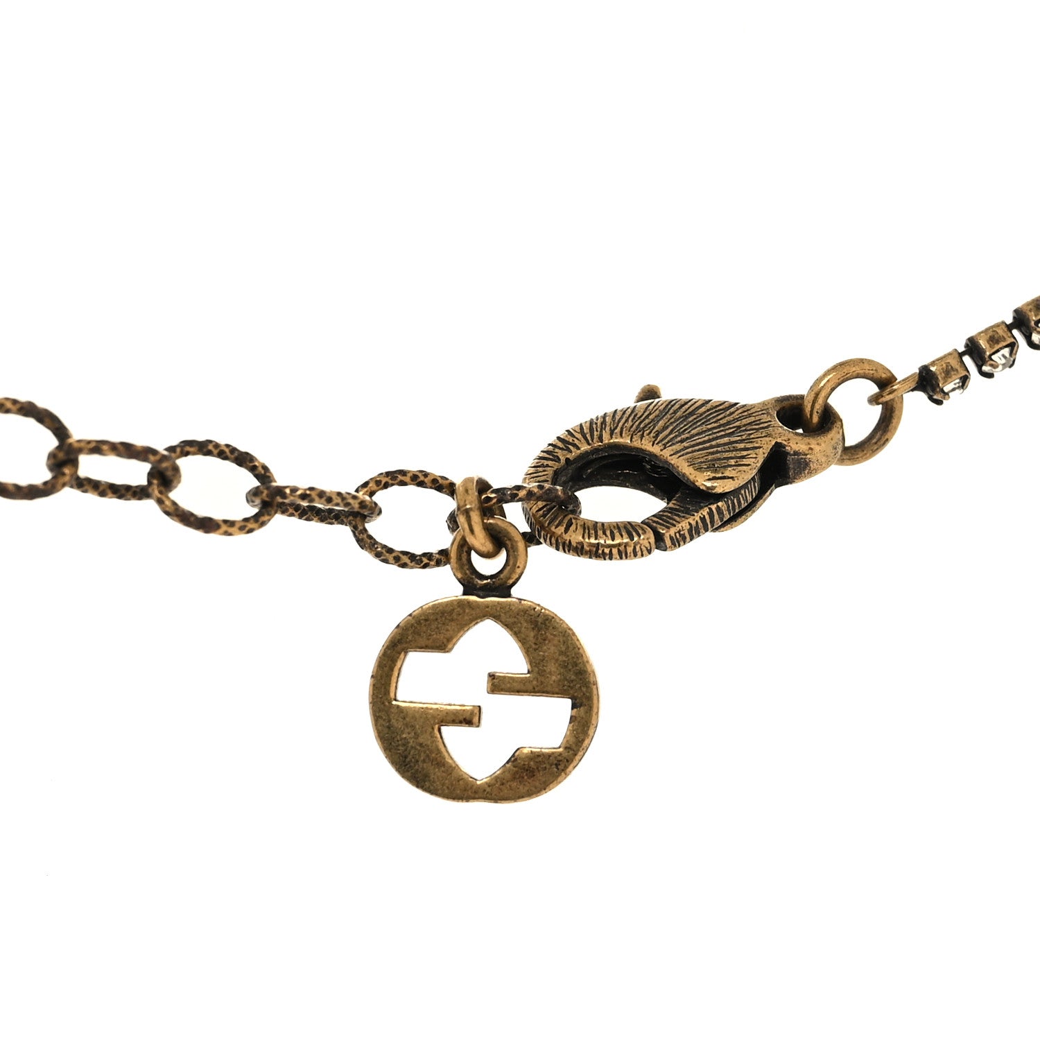 Gucci Metal Crystal Pearl Bee Necklace Aged Gold 4 of 7