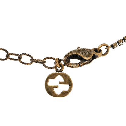 Gucci Metal Crystal Pearl Bee Necklace Aged Gold 4 of 7