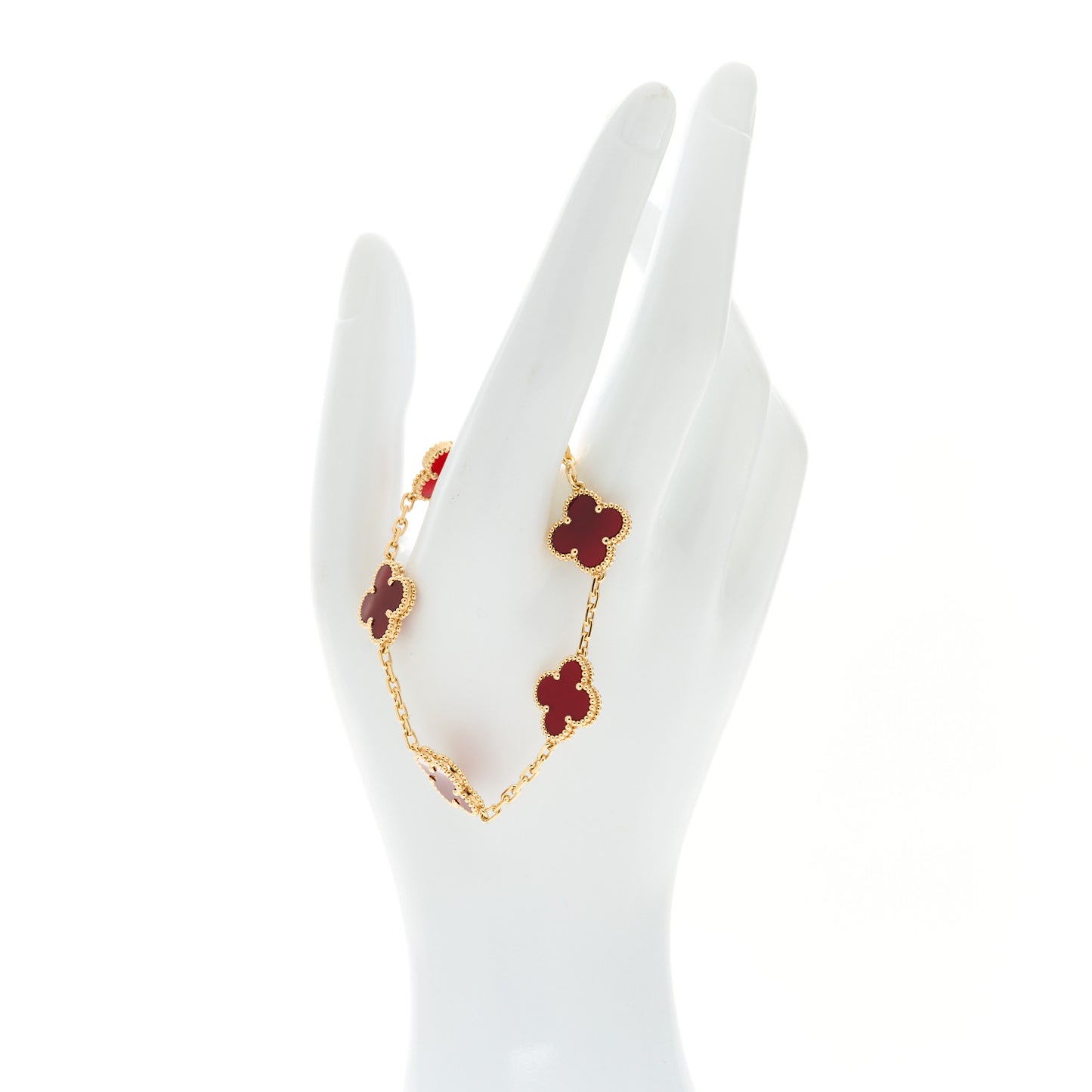 18K Yellow Gold Carnelian 5 Motifs Vintage Alhambra Bracelet