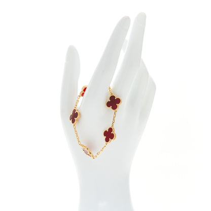 Van Cleef & Arpels 18K Yellow Gold Carnelian 5 Motifs Vintage Alhambra Bracelet 2 of 5