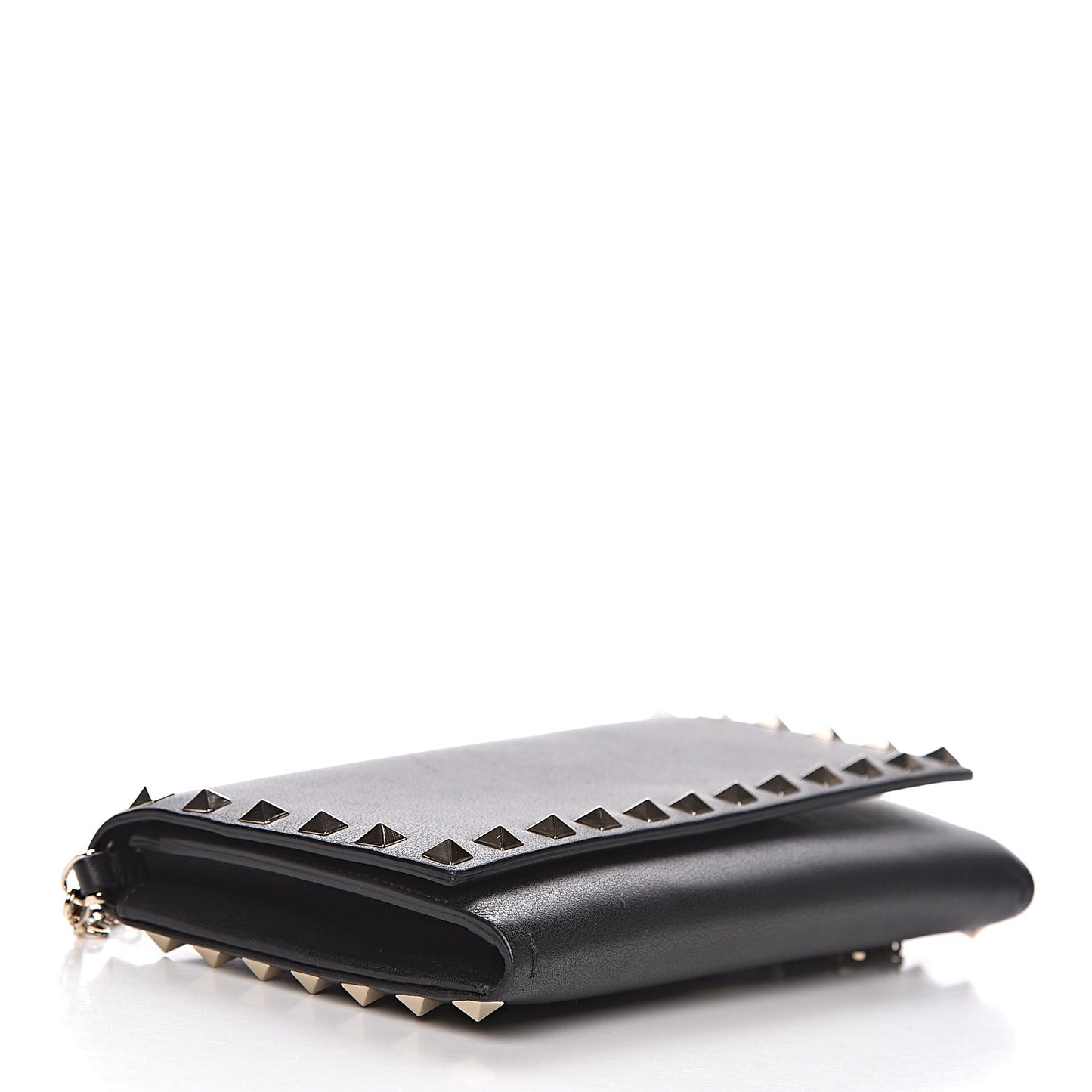 Vitello Small Rockstud Flap Wallet on Chain Black