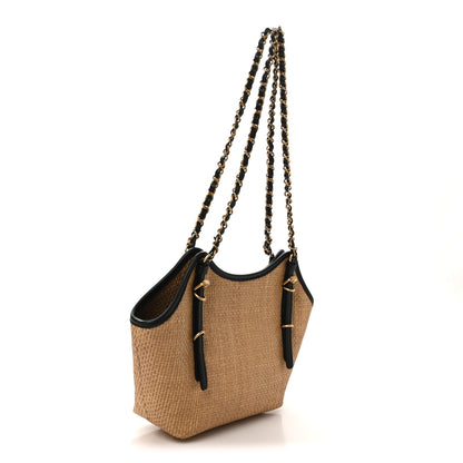Chanel Braided Raffia Quilted Small Shopping Bag Dark Beige Black 3 of 10