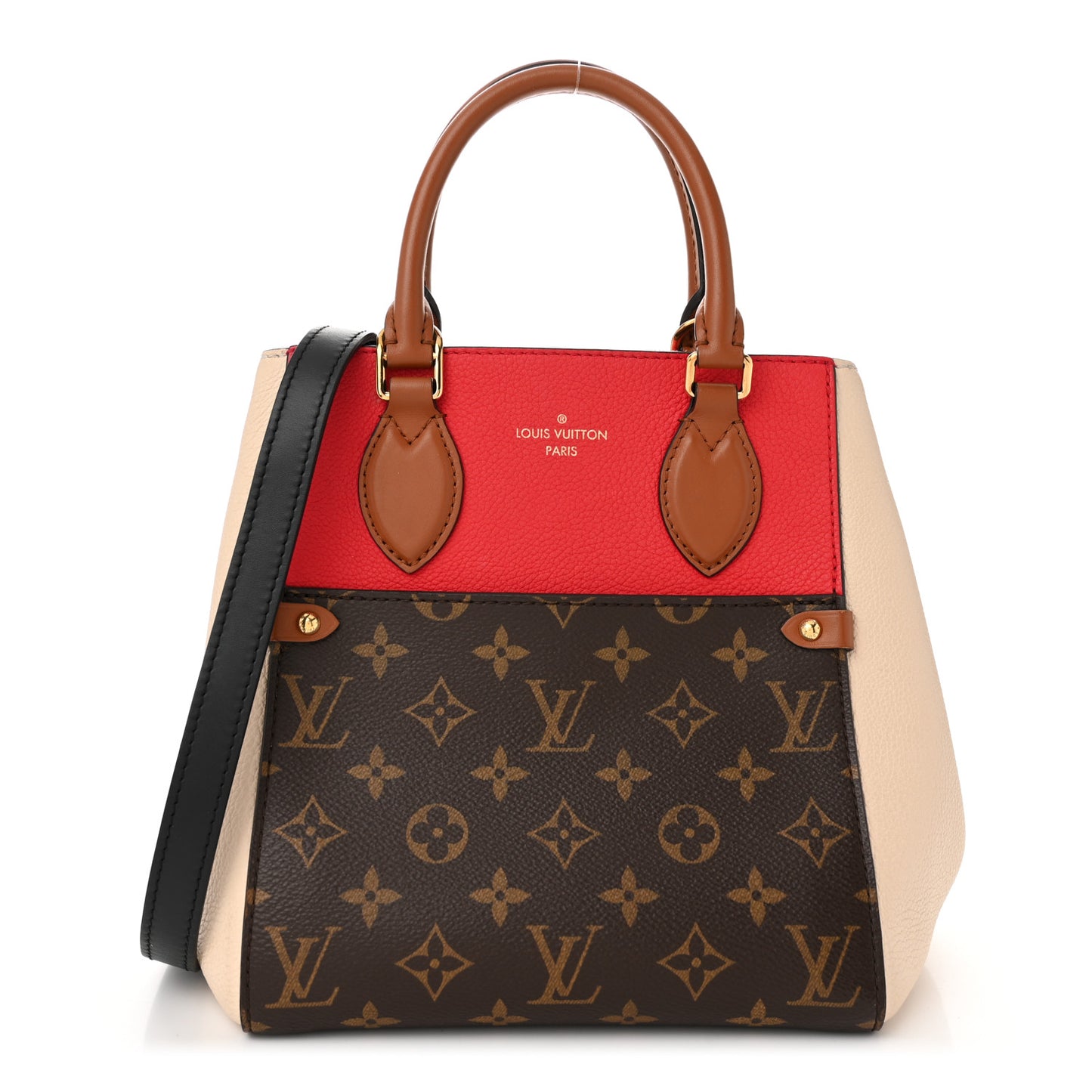 Calfskin Monogram Fold Tote PM Cerise Cream Black