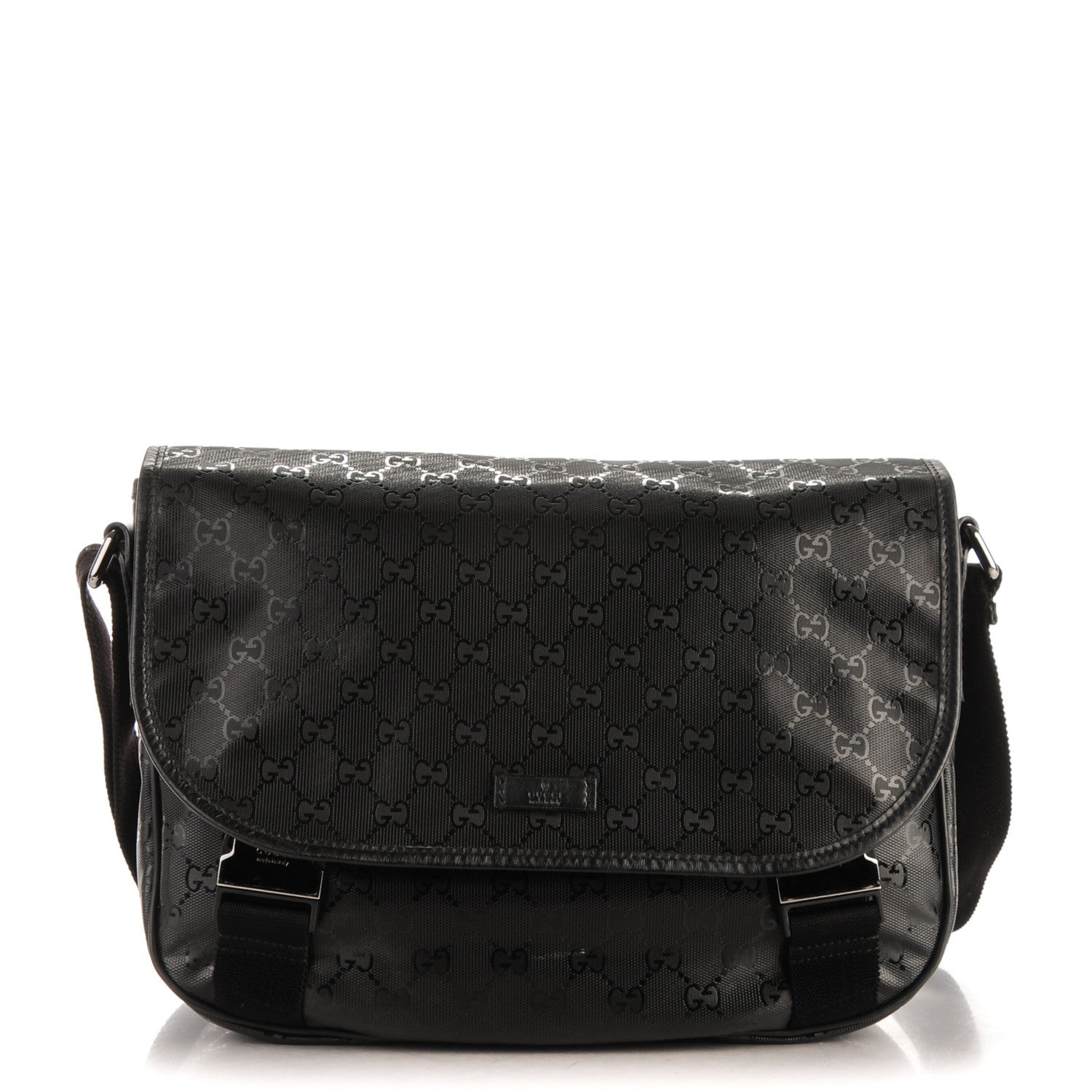 Gucci Imprime Monogram Medium Double Buckle Flap Messenger Bag Black 1 of 7