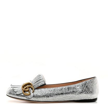 Gucci Galassia GG Marmont Fringe Flats 37.5 Argento 1 of 9