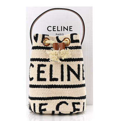 Celine All Over Textile Calfskin Striped Teen Drawstring Bag White Black 11 of 11