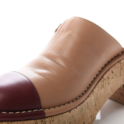 Chanel Calfskin Cork Cap Toe CC Clogs 41 Beige Burgundy 11 of 14