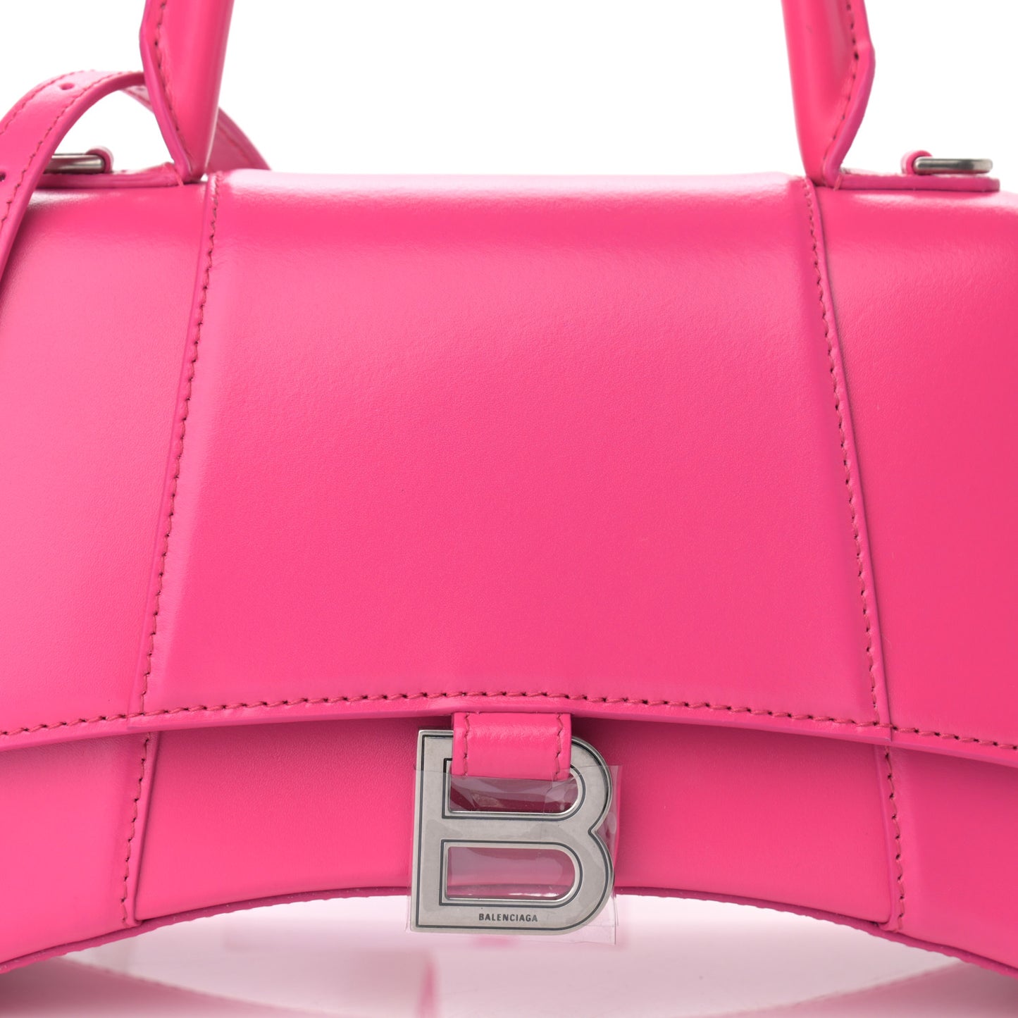 Shiny Box Calfskin Small Hourglass Top Handle Bag Acid Fuchsia