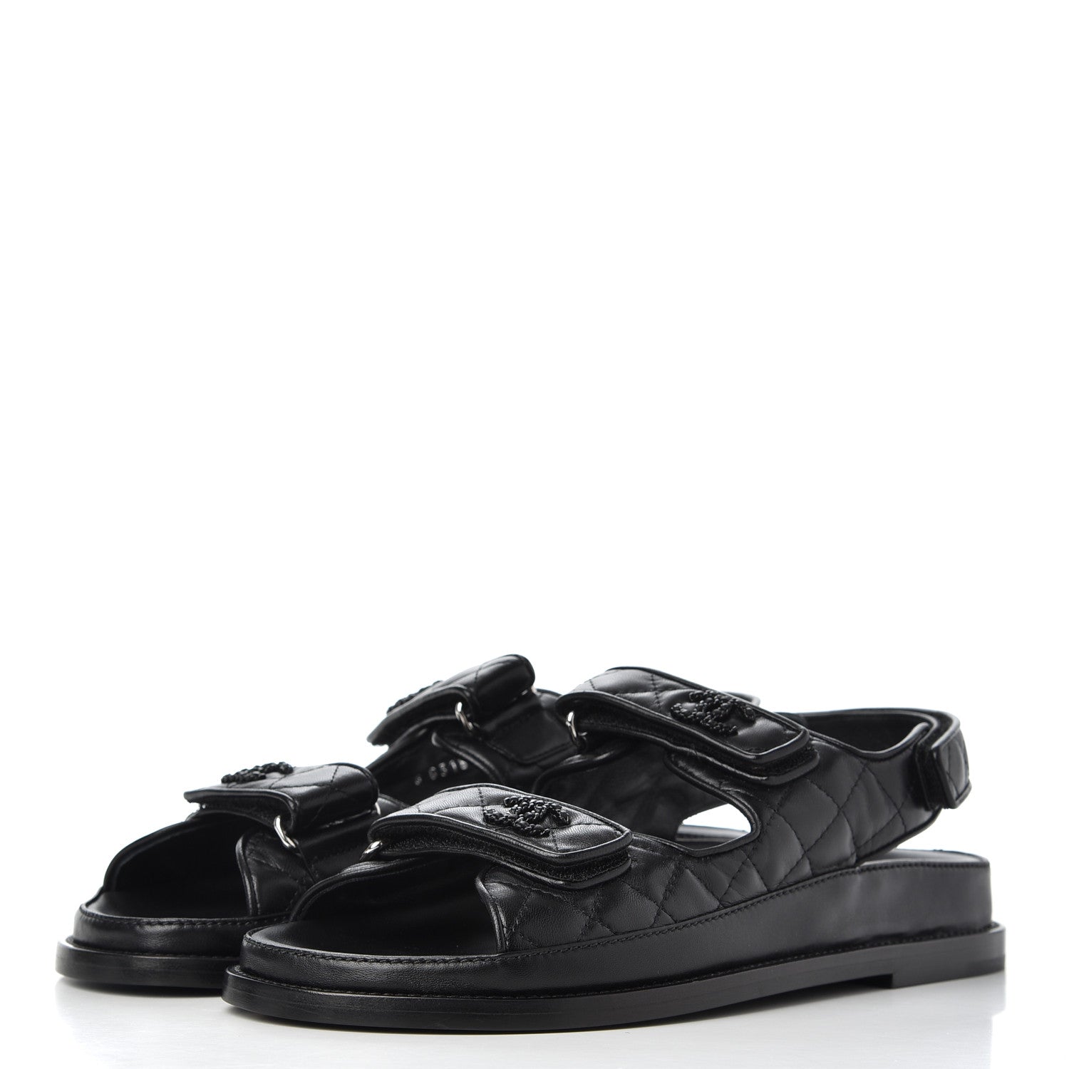 Chanel Lambskin Velcro Dad Sandals 38.5 Black 3 of 16