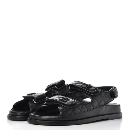 Chanel Lambskin Velcro Dad Sandals 38.5 Black 3 of 16