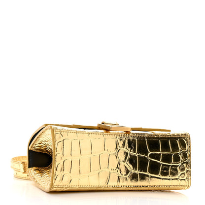Balenciaga Metallic Calfskin Crocodile Embossed Small Hourglass Top Handle Bag Gold 4 of 9